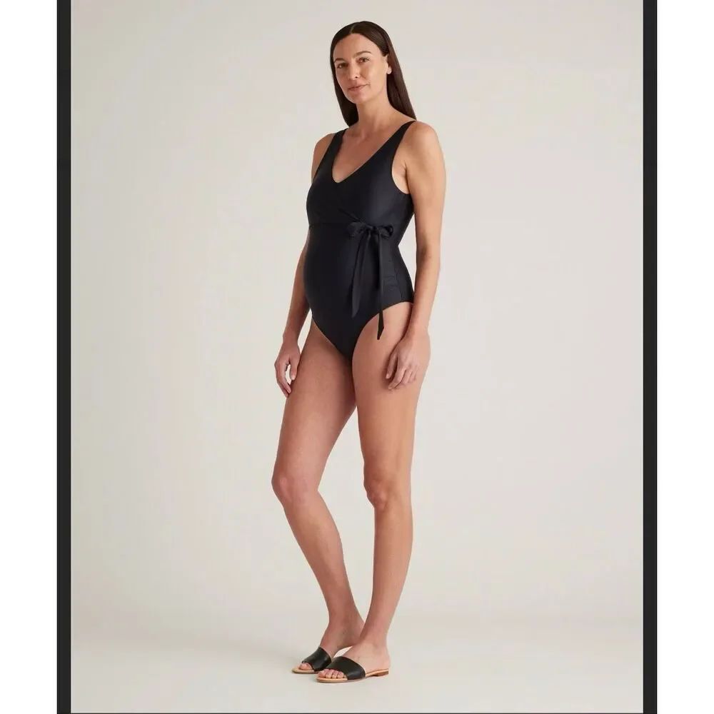 Quince Italian Maternity Wrap One-Piece Swimsuit, M, Black